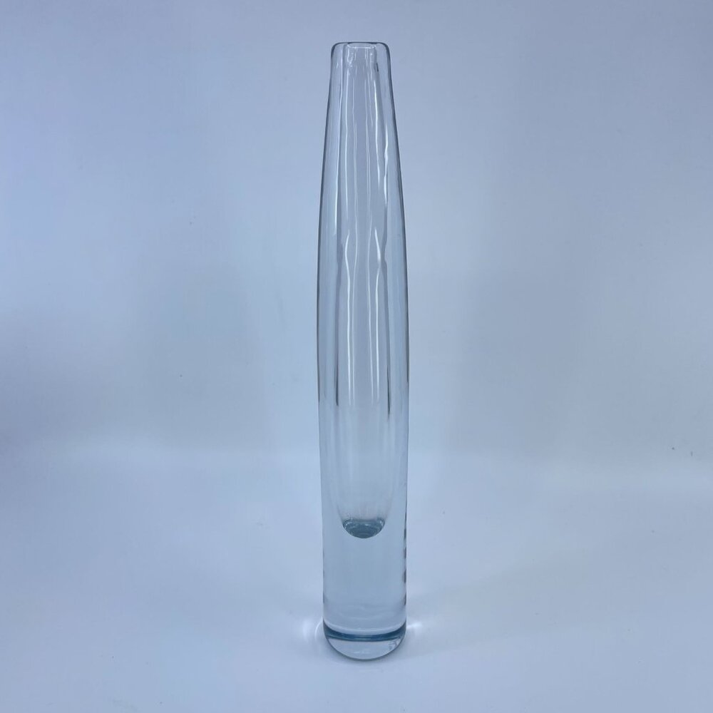 vintage swedish handblown strombergshyttan vase in clear glass signed